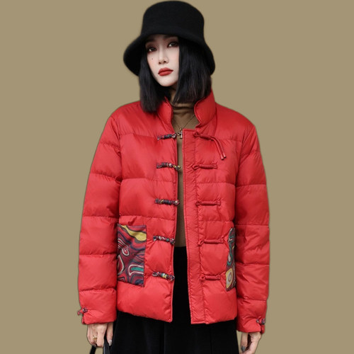 中国风记忆短款立领盘扣羽绒服女