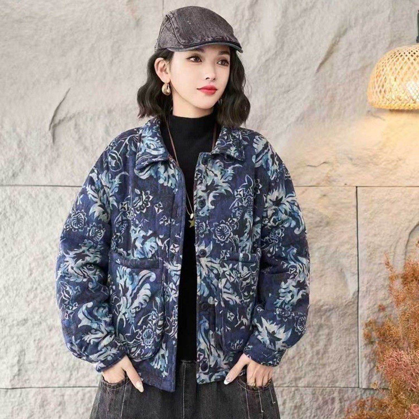 秋冬新款加棉加厚碎花小棉袄外套中年妈妈装休闲百搭保暖棉服上衣