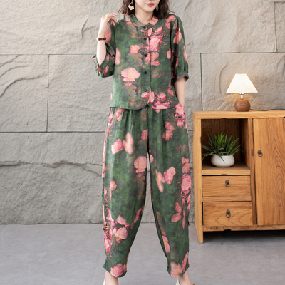 夏季新款时尚中袖衬衫上衣两件套