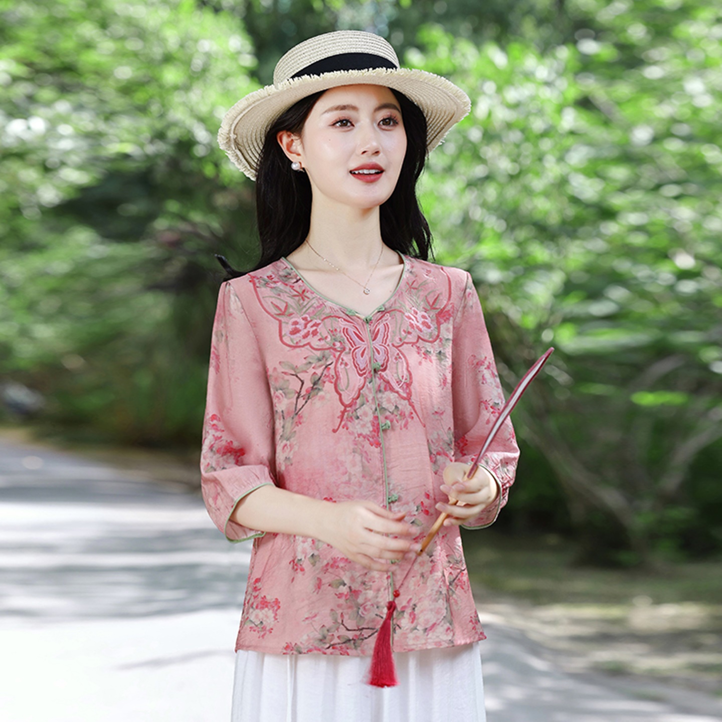 妈妈新中式夏装短袖衬衫中年女士
