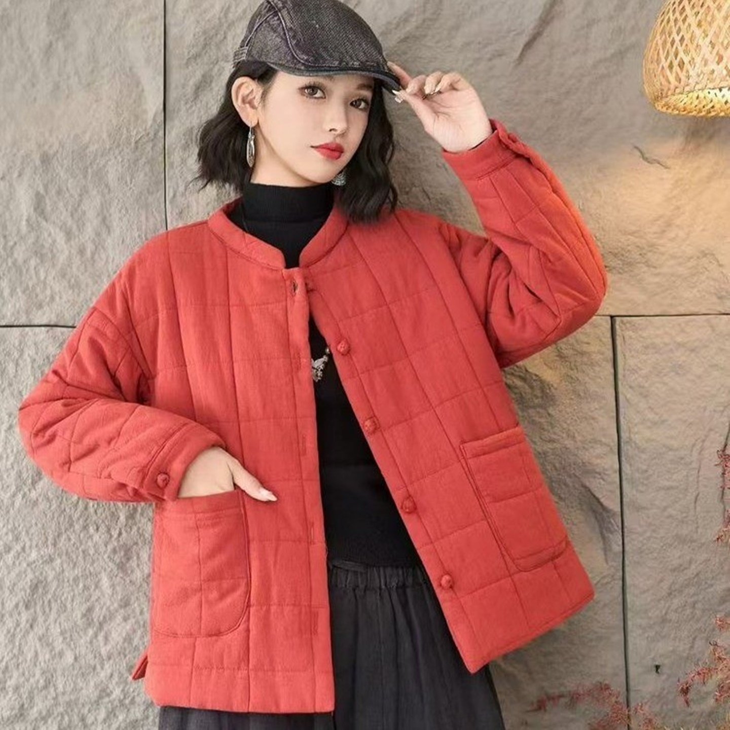 秋冬新款女复古休闲小棉袄上衣厚