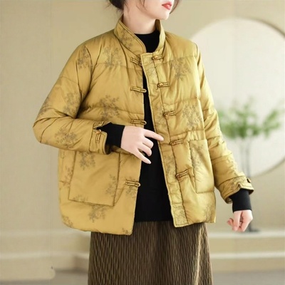 新中式国风刺绣白鸭绒羽绒服立领