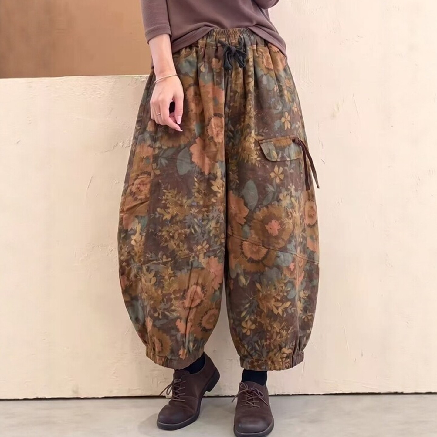 秋冬加厚印花松紧腰哈伦棉裤休闲