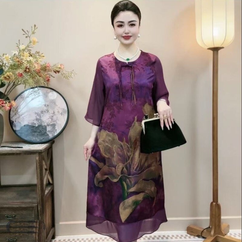 春季新款时尚妈妈装复古连衣裙女