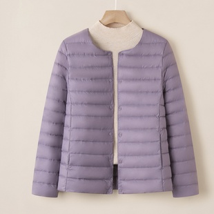 白鸭绒轻薄圆领排骨羽绒服女士冬季新款时尚百搭短款保暖内胆外套