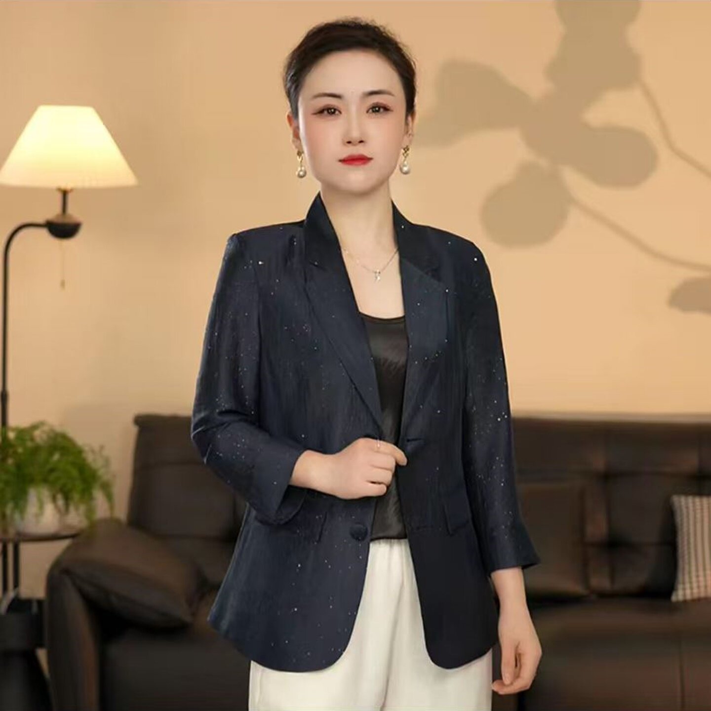 气质西装外套女士夏季薄款修身显瘦时尚休闲百搭九分袖西服上衣装