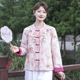 新中式国风盘扣加薄棉棉衣外套女秋冬新款高级感气质刺绣唐装上衣