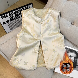 新中式织金竹叶两面穿加棉马甲女加厚盘扣坎肩背心高级感国风女装