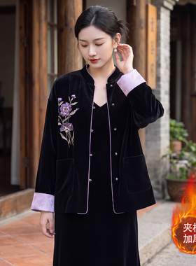 新中式丝绒加棉加厚妈妈棉衣外套