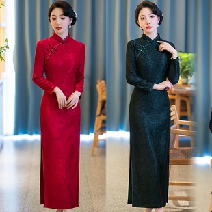 高端长款旗袍秋冬新款女复古中国风喜婆婆婚宴礼服气质优雅连衣裙