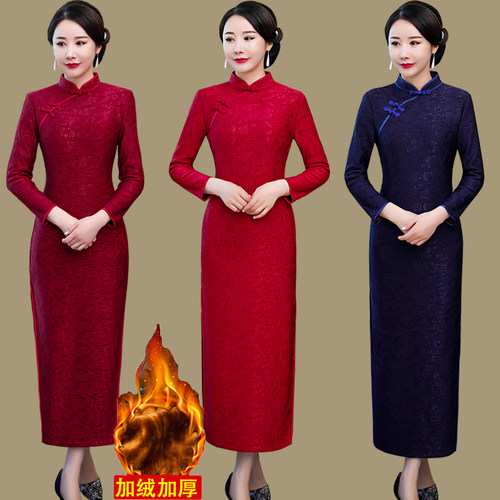 老上海改良版旗袍加绒复古连衣裙