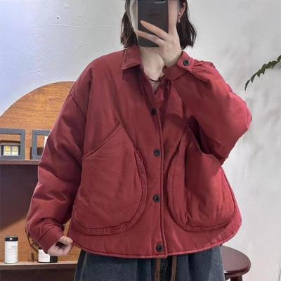 休闲大口袋棉衣百搭简约复古棉袄