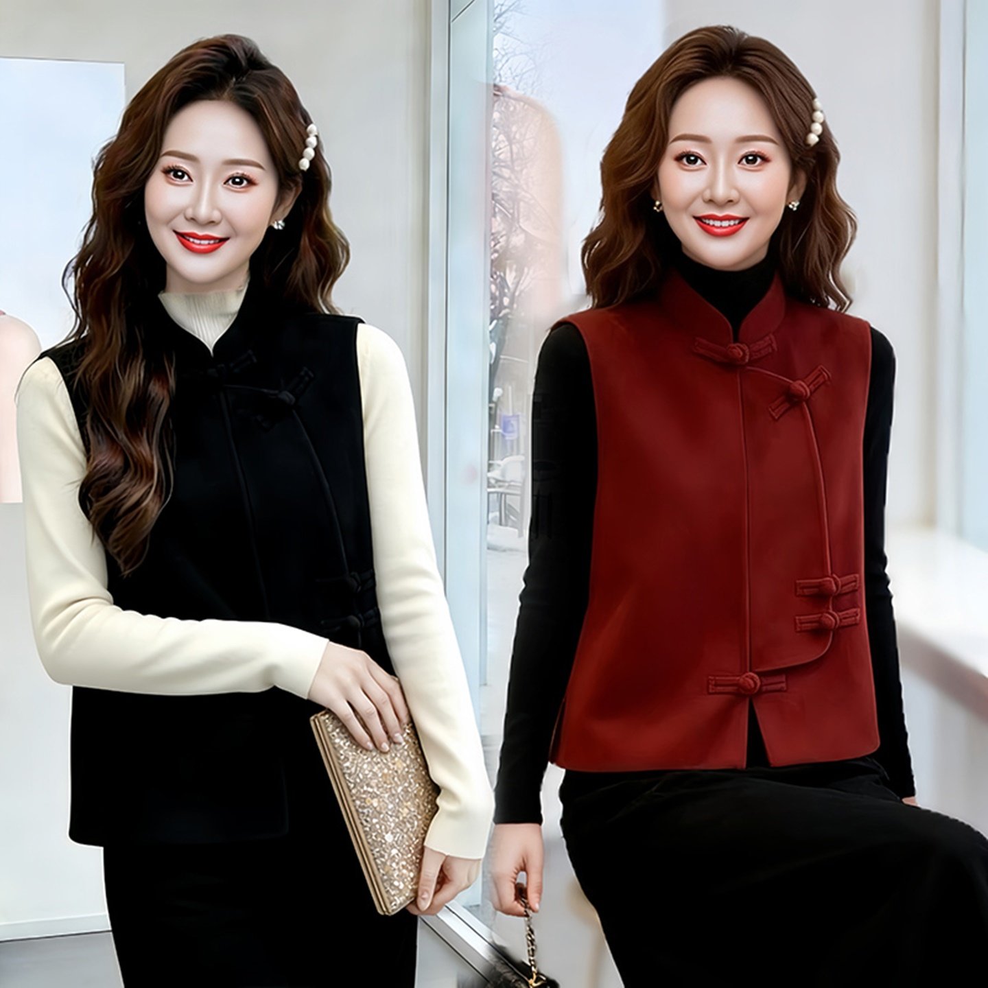 复古中式立领盘扣毛呢马甲女春季时尚百搭无袖坎肩妈妈装背心外套,女装/女士精品,中老年女装,淘宝优惠券,粉丝福利购,淘宝优惠卷