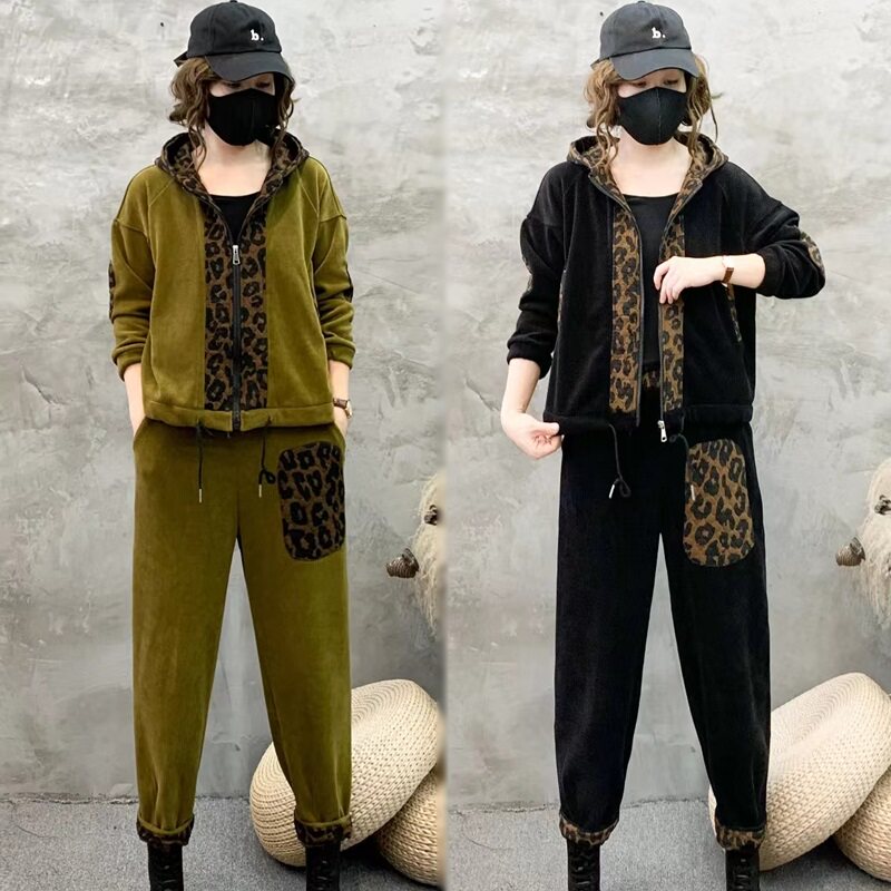 欧绒棉2023年秋季休闲套装拼接女