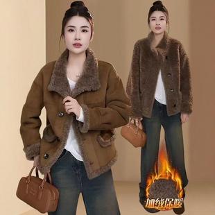 皮毛一体两面穿外套女新款冬装时尚休闲鹿皮绒加绒短款年轻款夹克