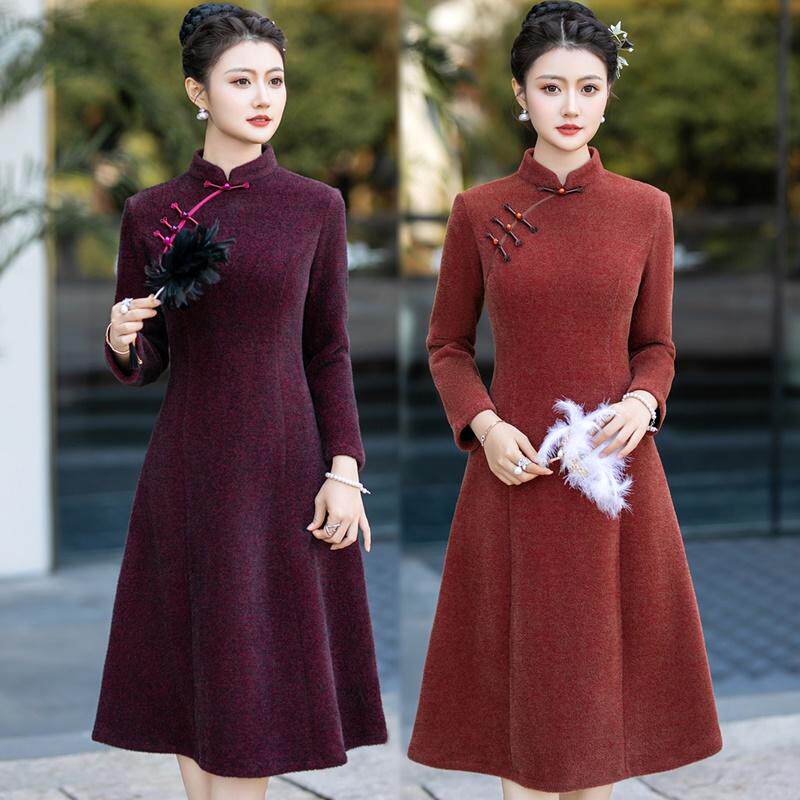 年轻中式加厚优雅修身妈妈日常旗袍裙金貂绒复古风大码连衣裙A版,女装/女士精品,旗袍,淘宝优惠券,粉丝福利购,淘宝优惠卷