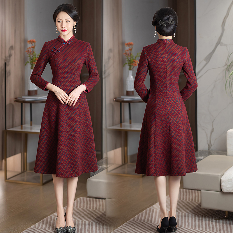 中国风日常连衣裙口袋旗袍中长款