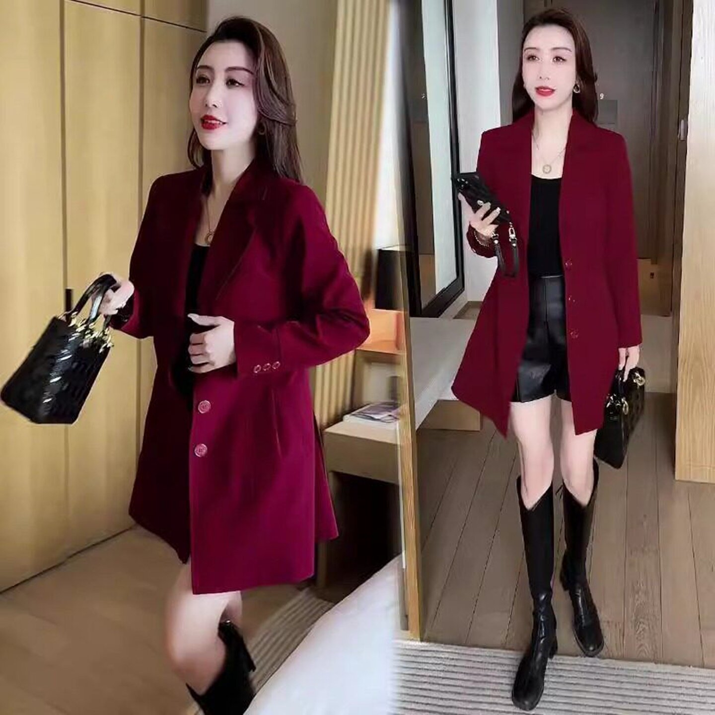 意式极简西装领显瘦中长款风衣女