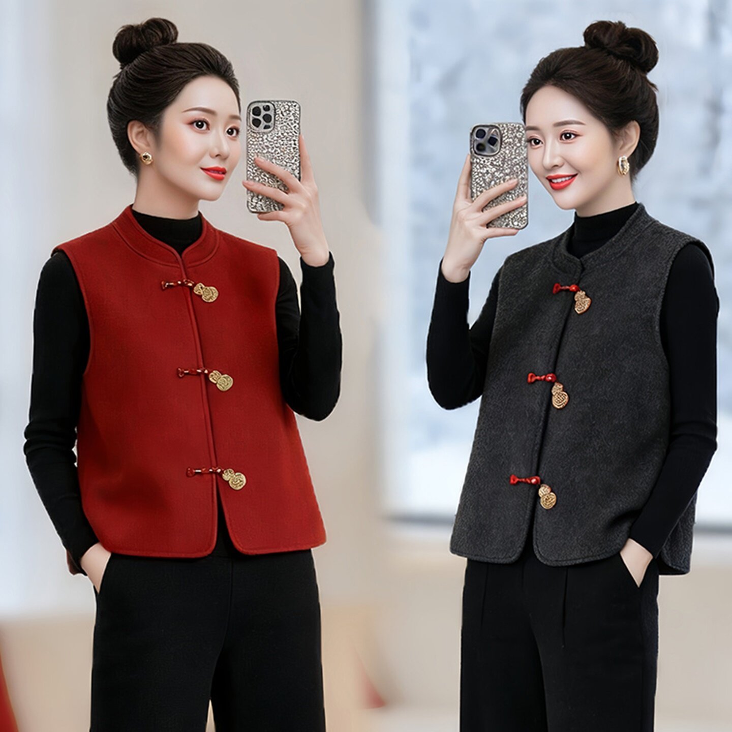 新中式风立领盘扣马甲女轻奢高级感国风气质无袖背心马夹上衣洋气