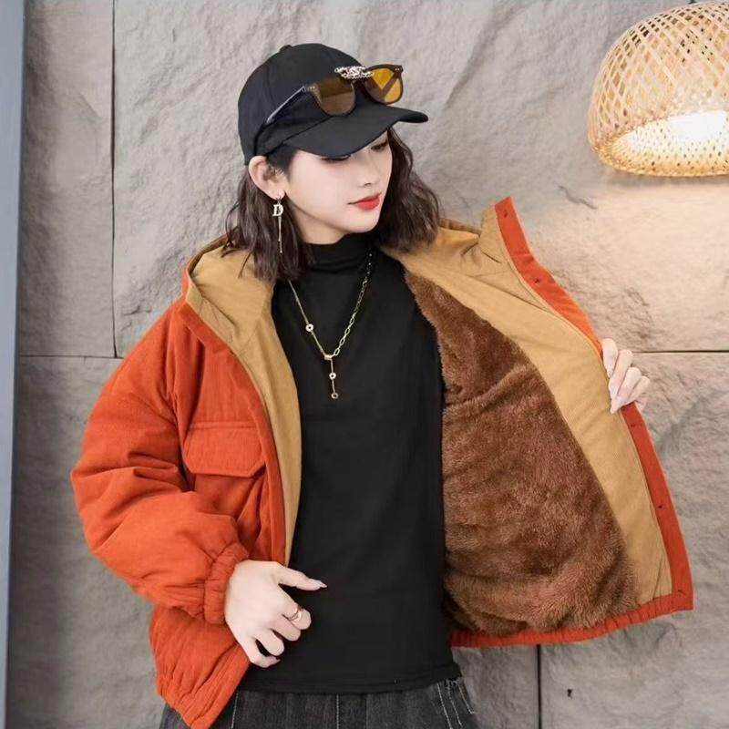 宽松连帽加绒加厚棉服冬季新款女士百搭显瘦保暖休闲棉衣夹棉外套