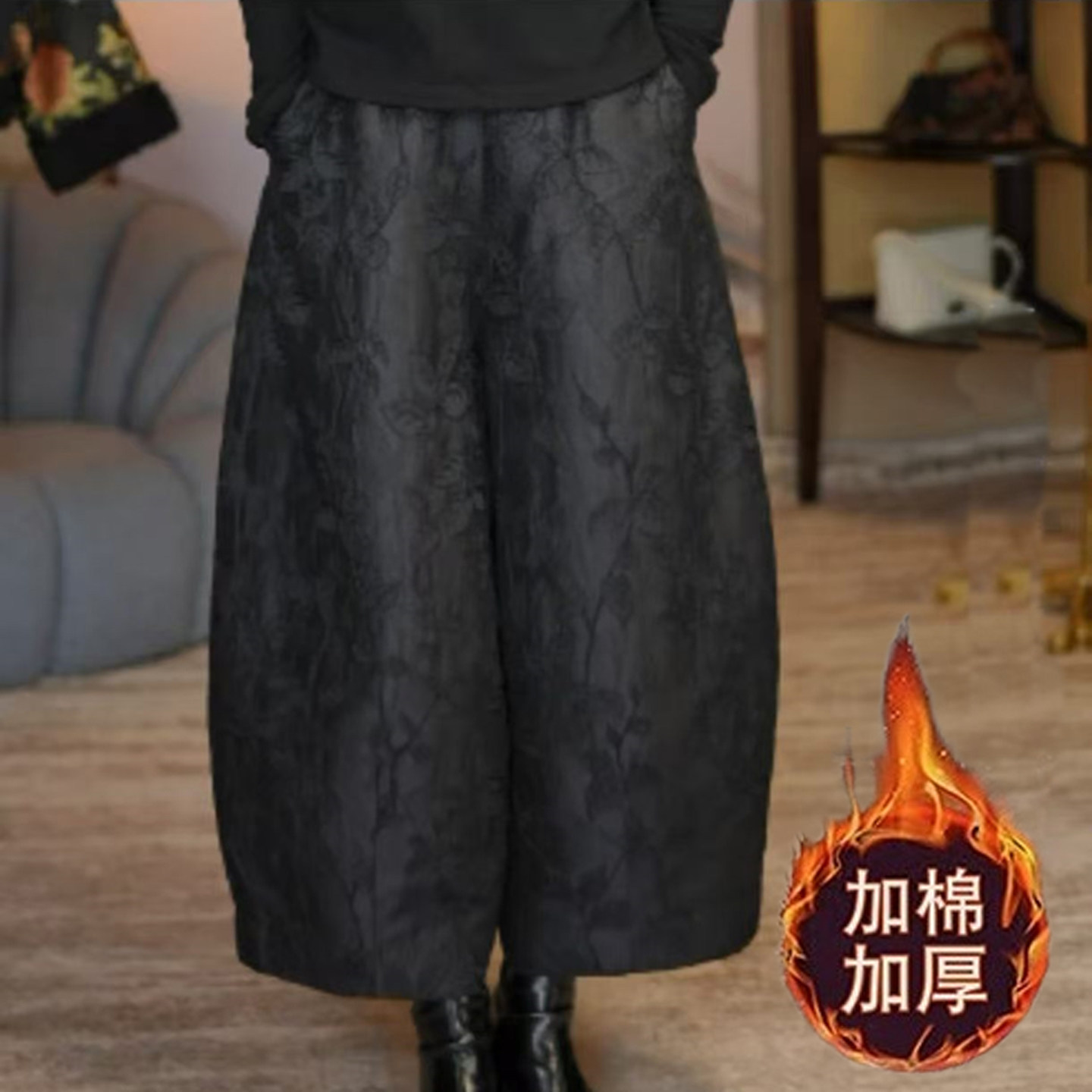秋冬加厚保暖浮雕提花女花苞棉裤