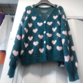 绿色爱心V领貂绒针织开衫 外套
