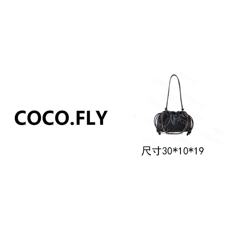 褶皱绳结纳帕羊皮单肩手提斜挎云朵包中号BK-6002-午夜黑30*10*19
