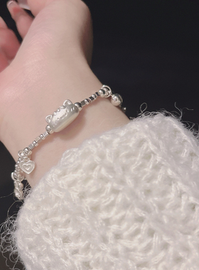 纯银s925法棍小猫手链女小众设计气质时尚轻百搭手链手链可调节