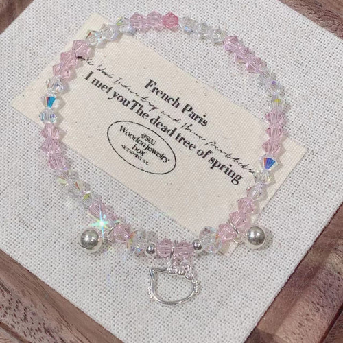 原创《铃铛kt猫框》仿水晶奥地利人工水晶s925银甜美少女手链