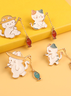 卡通可爱小猫钓鱼创意情