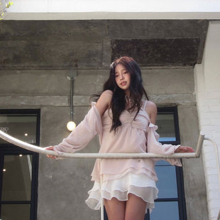 女套装 INS博主同款 ROSE纯欲风荷叶边系带背心披肩防晒衫 YOUR NOT