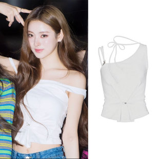 PLEASURE不对称绑带挂脖背心一字肩上衣 田中杏奈anna同款 PAIN
