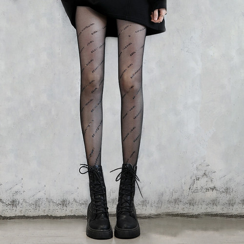 字母假透肉空姐灰一体无缝丝袜女