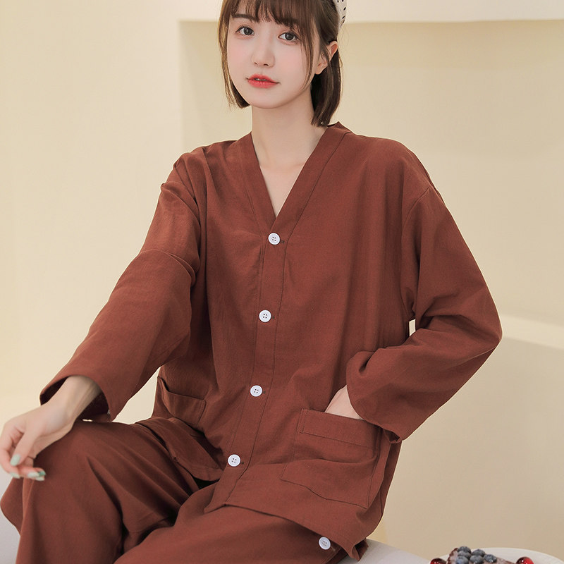 艾灸服纯棉长袖长裤前后开扣女款男款情侣款大码按摩刮痧理疗开背