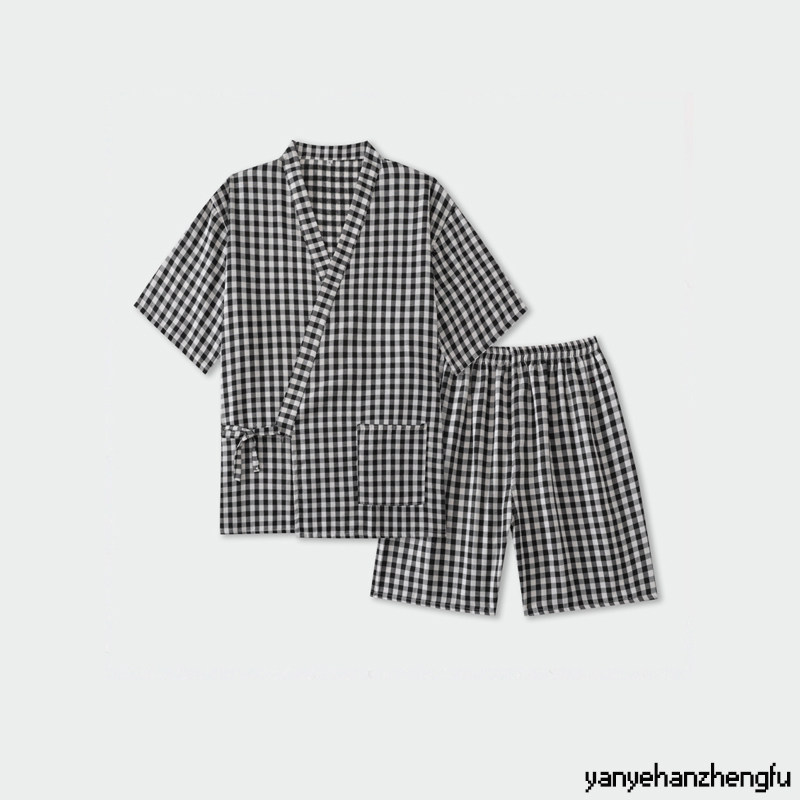 新款纯棉男士高档格子情侣足浴服