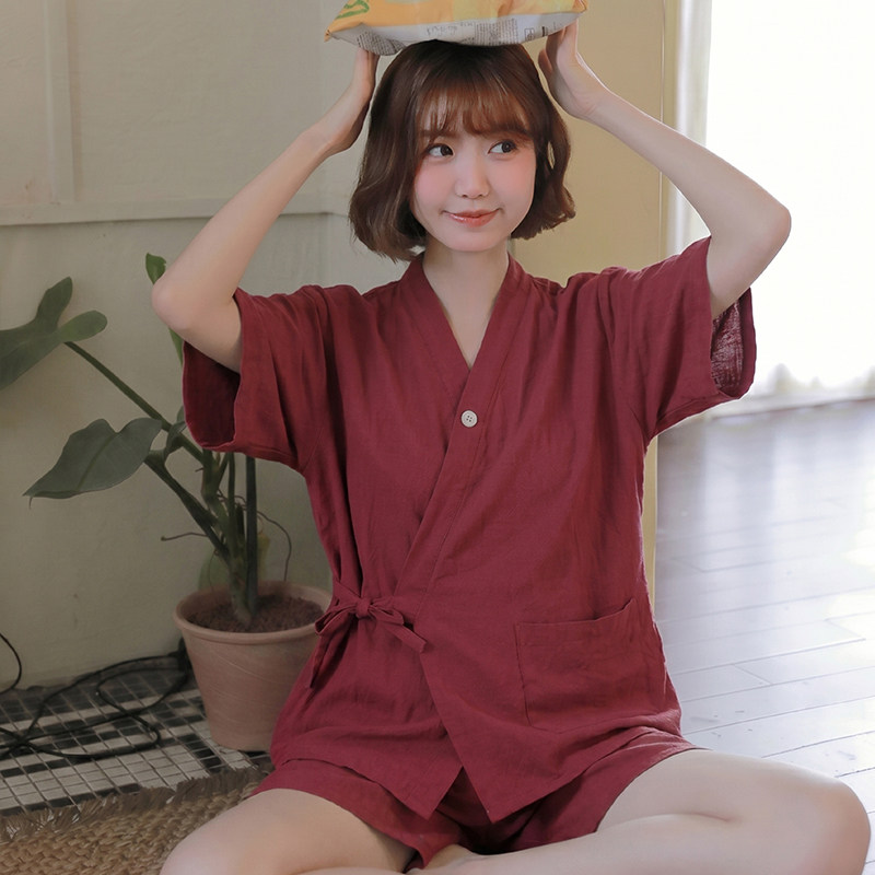 日式和服纯棉短袖系带汗蒸服女
