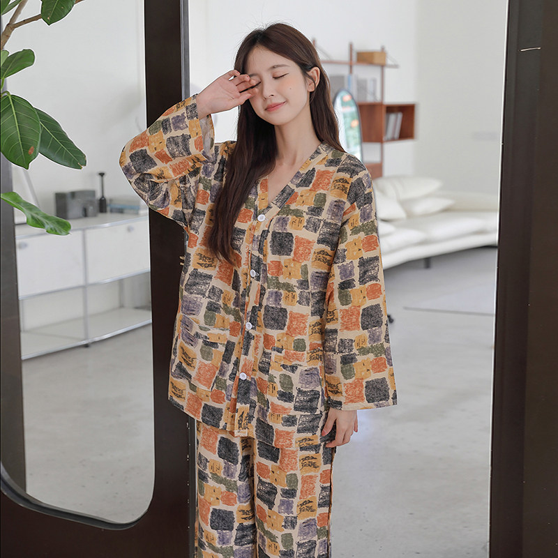 汗蒸服女款纯棉前后开扣