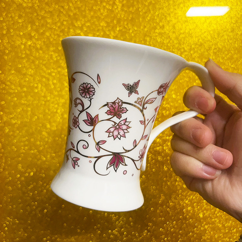 玫瑰花杯办公会议茶水杯韩国骨瓷图片