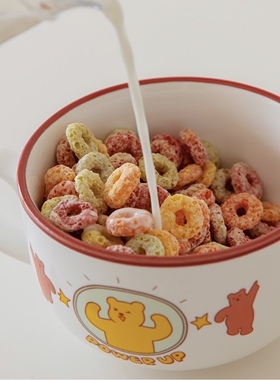 韩国果冻熊陶瓷大碗杯麦片杯套装560ml果冻熊ins早餐燕麦杯包邮