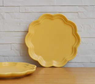 花朵陶瓷盘 含羞草哑光陶瓷餐具平盘花轮盘两只包邮