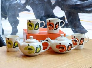 限量版孔雀炻瓷茶壶马克笔 复古白茶具家用茶壶水杯套装包邮