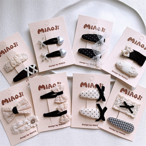 新款儿童布艺蝴蝶结发夹甜美女童波点蕾丝碎发BB夹侧边刘海夹发卡