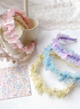 韩版儿童褶皱网纱蝴蝶结发箍不勒头可爱女童公主压发头箍发卡头饰