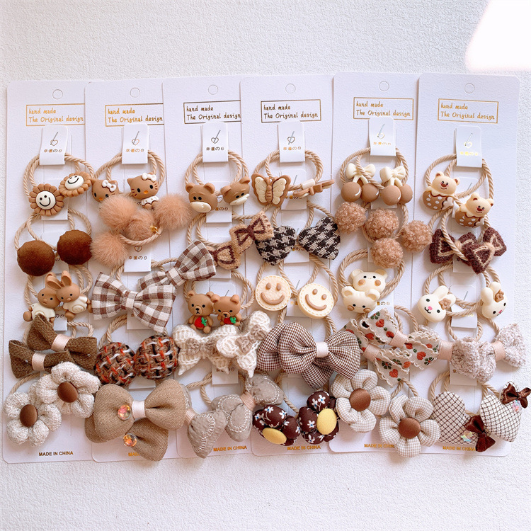 奶咖色儿童卡通兔子发圈套装小女孩扎头发皮筋发绳不伤发头绳发饰