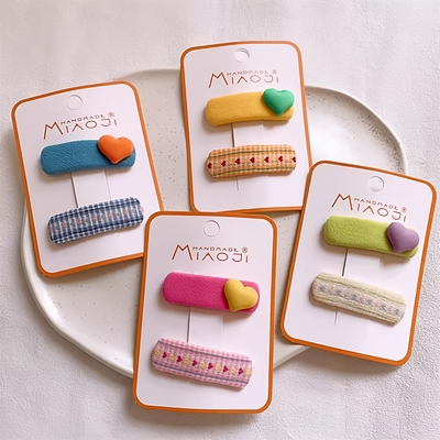 布艺爱心格子儿童夹子发夹