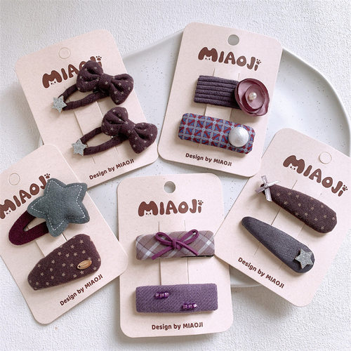 新款韩版紫色蝴蝶结星星发夹甜美女童侧边刘海夹碎发BB夹对装发卡