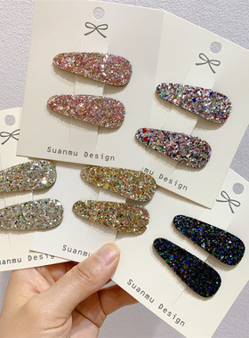 新款儿童亮片闪布发夹甜美女童侧边刘海夹宝宝碎发水滴BB夹子头饰