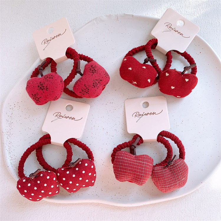 儿童新年红色充棉水果苹果发圈扎头发皮筋发绳宝宝对装头绳