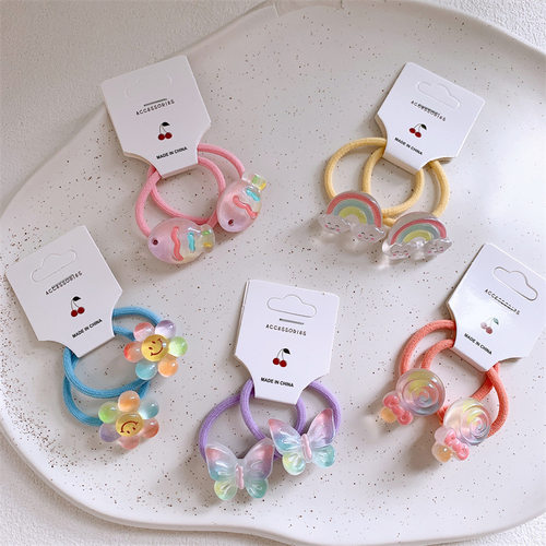 新款儿童彩虹花朵蝴蝶发圈小女孩扎头发皮筋发绳可爱卡通头绳发饰