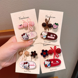 新款儿童可爱卡通猫咪发夹蝴蝶结纽扣花朵发卡小女孩侧边刘海夹子